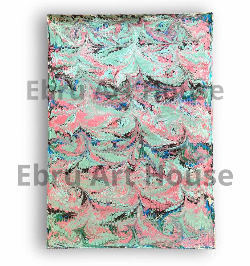 Turquoise Tranquility E3 -Handmade marbling paper- E3